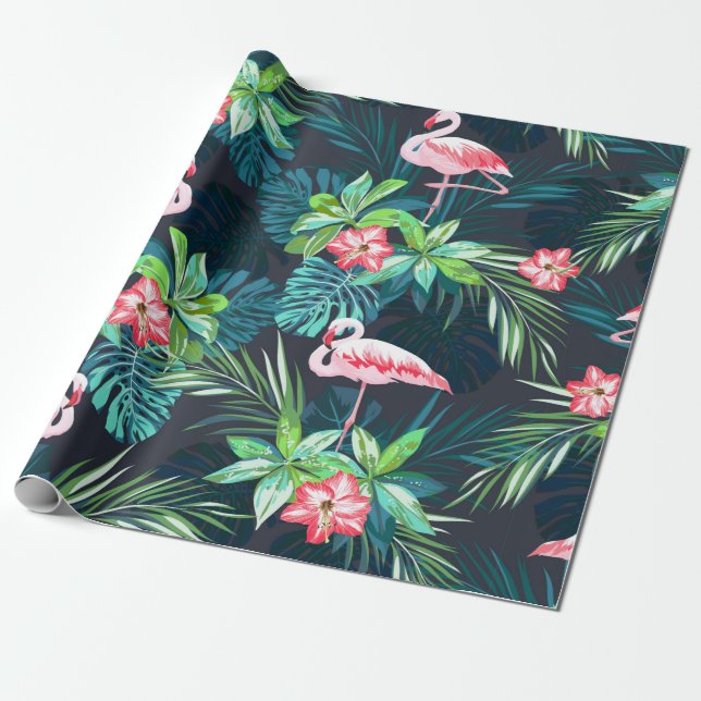 Tropisches Sommernahtloses Muster mit Flamingo bir Geschenkpapier (Ungerollt)