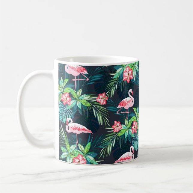 Tropisches Sommernahtloses Muster mit Flamingo bir Kaffeetasse (Links)