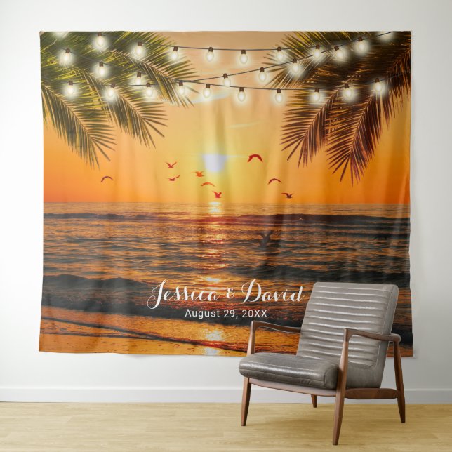 Tropisches Sonnenuntergang-Palm Beach, das Wandteppich (Beispiel (Horizontal))