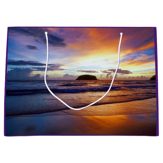 Tropisches Sonnenuntergang-Strand-Ufer Große Geschenktüte (Vorderseite)