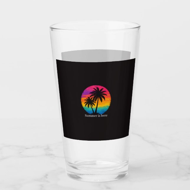 Tropisches Sonnenuntergangs-Palmen Retro-Design Glas (Vorderseite)