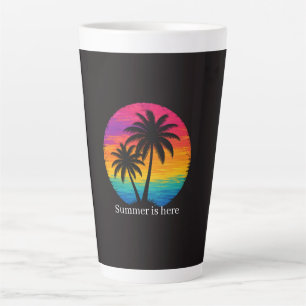 Tropisches Sonnenuntergangs-Palmen Retro-Design Milchtasse