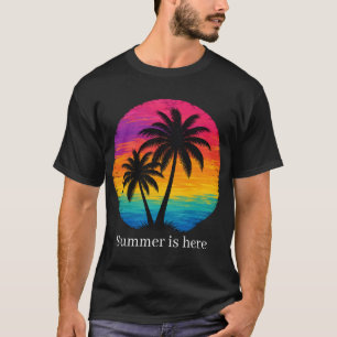 Tropisches Sonnenuntergangs-Palmen Retro-Design T-Shirt