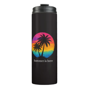 Tropisches Sonnenuntergangs-Palmen Retro-Design Thermosbecher