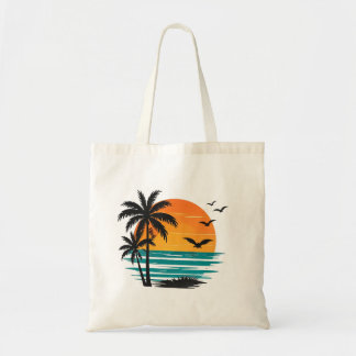 Tropisches Sonnenuntergangs-Palmenbaum-Design Tragetasche