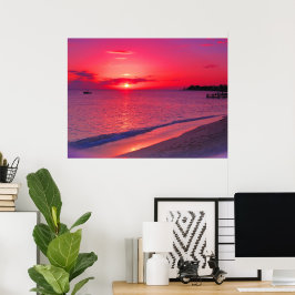 Tropisches Sonnenuntergangs-Strand-Wandposter Poster