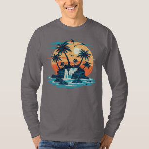 Tropisches Sonnenuntergangs-Wasserfall-Grafik-T-Sh T-Shirt