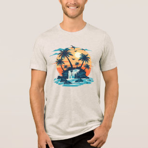 Tropisches Sonnenuntergangs-Wasserfall-Grafik-T-Sh Tri-Blend Shirt