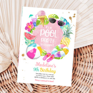 Tropisches Splish Splash Pool Party Bash Birthday Einladung