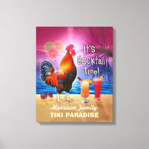 Tropisches Strand-Cocktail-Bar-lustiges Hahn-Huhn Leinwanddruck