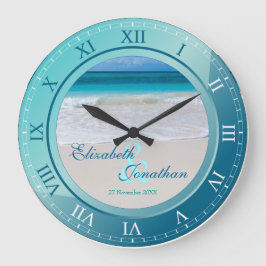 Tropisches Strand-Hochzeitstag-Türkis-Blau Große Wanduhr