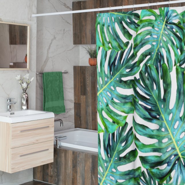 Tropisches Strand Monstera Blatt Muster Modern Duschvorhang (Von Creator hochgeladen)