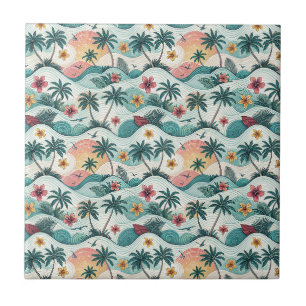Tropisches Strand-Ozeanwellen-Hawaiianisches Blume Fliese