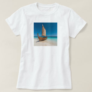 Tropisches Strand-Segelboot-T-Shirt Küstenozean T-Shirt