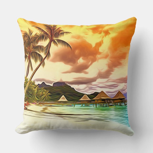Tropisches Strand-Sonnenuntergang-Wurfs-Kissen Kissen