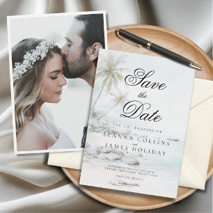 Tropisches Strand-Watercolor-Foto Save the Date  Einladung