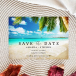 Tropisches Strandgeld spart das Datum Ankündigungspostkarte<br><div class="desc">Tropische Strandhochzeit sparen Sie das Datum der Postkarten für Ihr Ziel Strand Hochzeit. Fügen Sie Ihre Daten mithilfe der Vorlage zur Vorder- und Rückseite der Karte hinzu.</div>