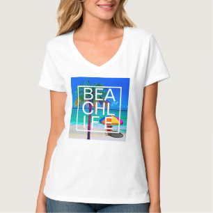 Tropisches Strandleben Palme Moderne gestapelte Ty T-Shirt