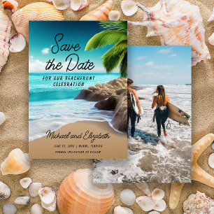Tropisches Strandpalmen-Foto-Hochzeit Save The Date
