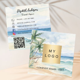 Tropisches Strandpalmenlogo QR-Code für Social Med Quadratische Visitenkarte