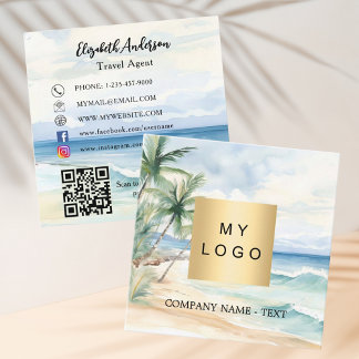 Tropisches Strandpalmenlogo QR-Code für Social Med Quadratische Visitenkarte