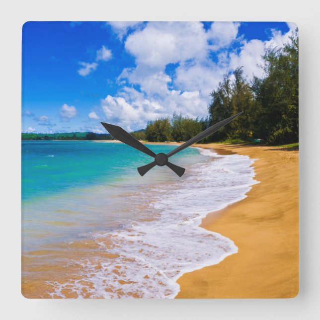 Tropisches Strandparadies, Hawaii Quadratische Wanduhr (Vorderseite)
