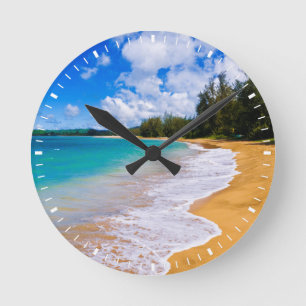 Tropisches Strandparadies, Hawaii Runde Wanduhr