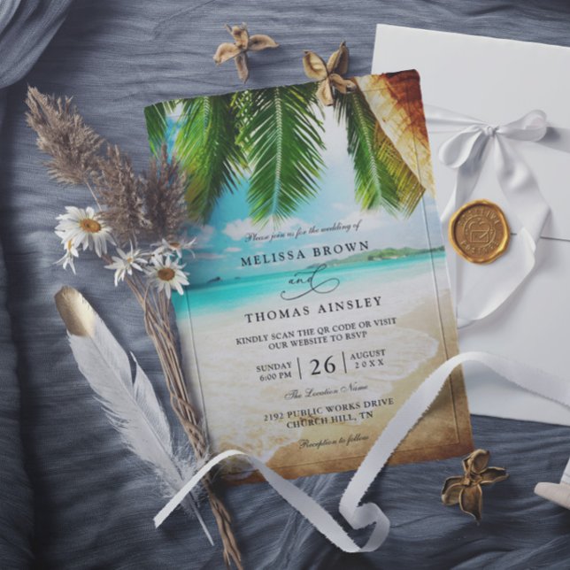 Tropisches Strandziel Chic QR-Code-Hochzeit Einladung (Von Creator hochgeladen)