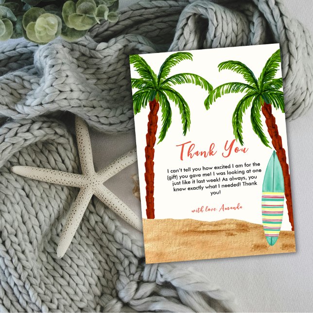 Tropisches Surf Baby an Bord Babydusche Dankeskarte (Tropical Surf Baby On Board Baby Shower Thank You Card)