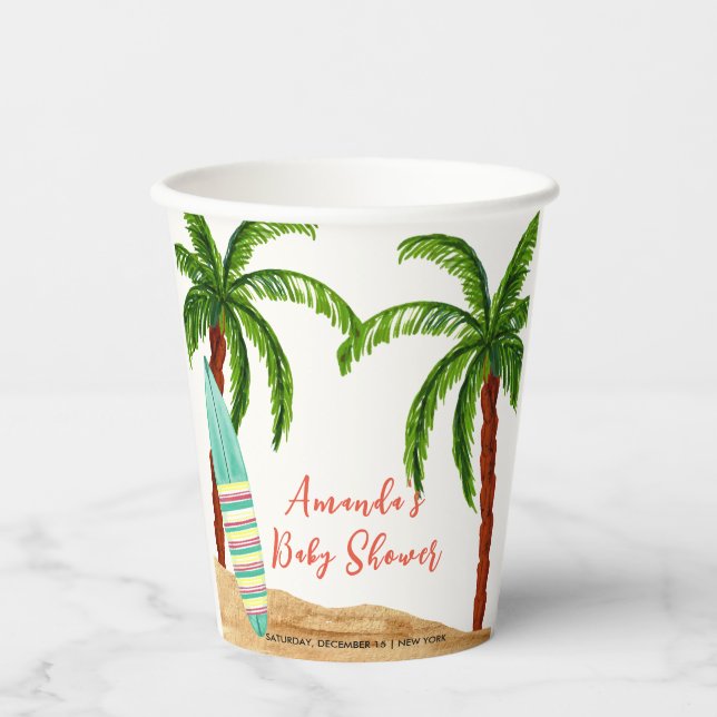 Tropisches Surf Baby an Bord Babydusche Pappbecher (Vorderseite)