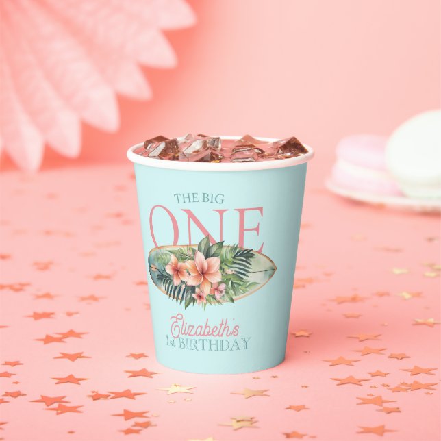 Tropisches Surfbrett Der große 1. Geburtstag Pappbecher (Insitu)