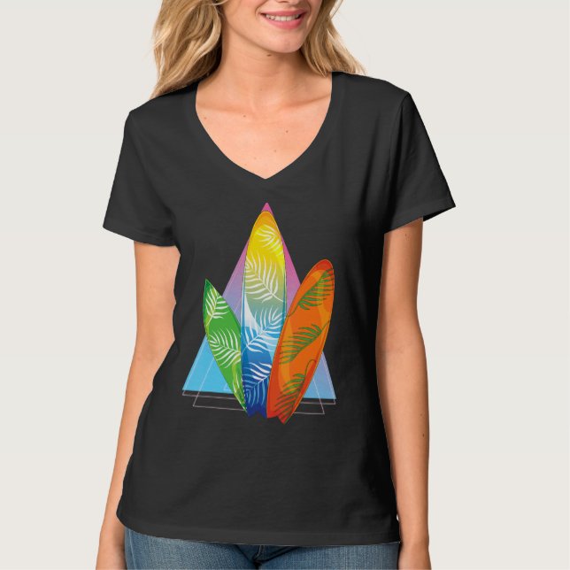 Tropisches Surfbrett Vaporwave Surfer Synthwave Su T-Shirt (Vorderseite)