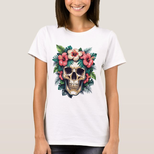 TROPISCHES T-SHIRT MIT TOTENKOPF FÜR FRAUEN (Vorderseite)