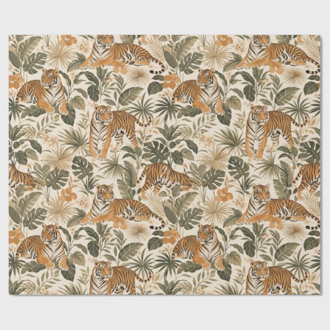 Tropisches Tiger-Botanik-Geschenkpapier Geschenkpapier (Flach)