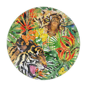 Tropisches Tiger-Watercolor-Dschungelmuster Schneidebrett
