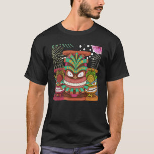 Tropisches Totem Hawaiian Tiki Maske Polynesischer T-Shirt
