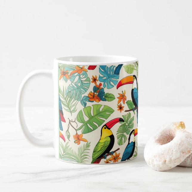 Tropisches Tukane-Kronendach Kaffeetasse (Mit Donut)