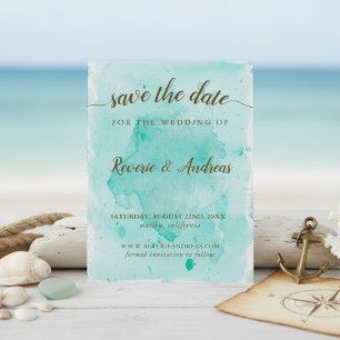 Tropisches Türkis-Aquarell-Ozean-Hochzeit Save The Date