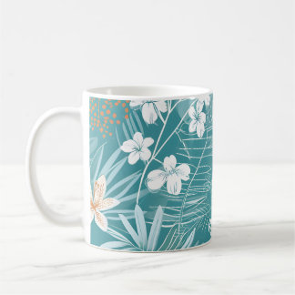 Tropisches Türkis & Terrakotta-Hibiskus-Blumenmust Kaffeetasse