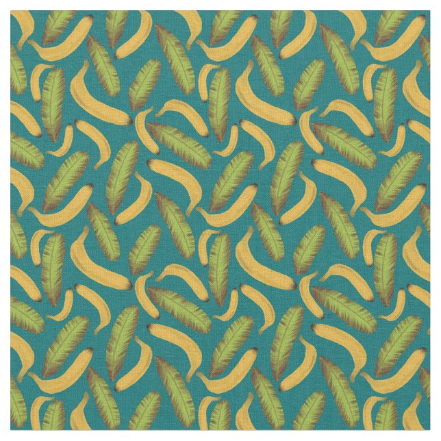 Tropisches türkisfarbenes Bananenmuster Stoff (Nahaufnahme)