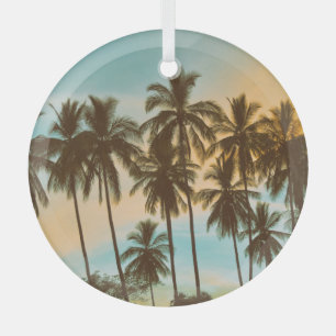 Tropisches Twilight: Kokospalmenpalme Silhouette Ornament Aus Glas