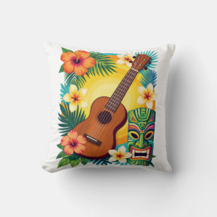 Tropisches Ukulele Tiki-Luau-Party-Vibes T-Shirt Kissen