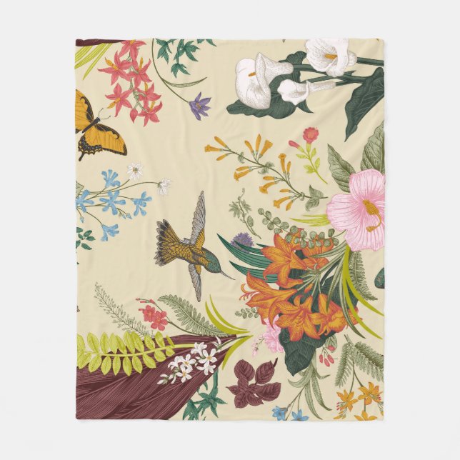 Tropisches Vintages Blumenband Fleecedecke (Vorderseite)