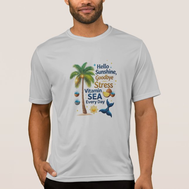 Tropisches "Vitamin Sea" Palm Graphic - Sport-Tek T-Shirt (Vorderseite)