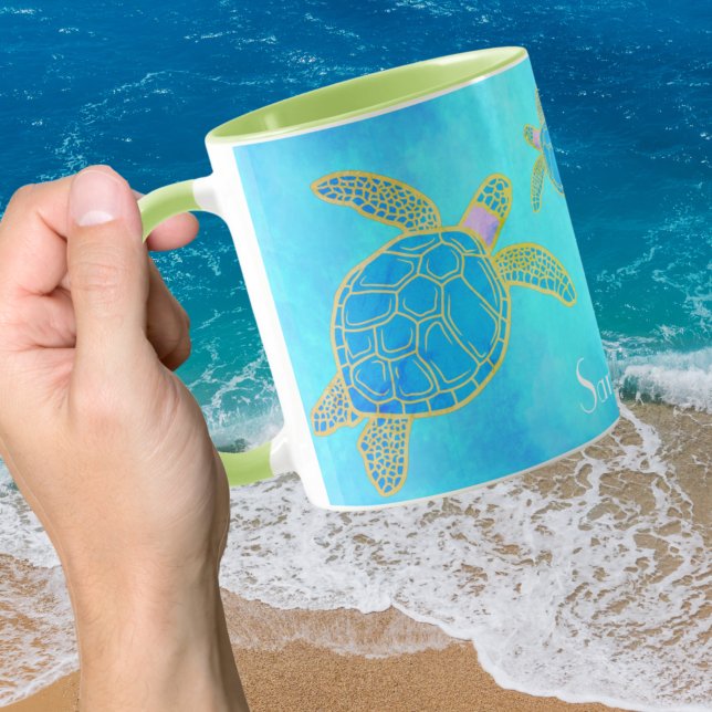 Tropisches Wasser Küstenmeer Schildkröte Aqua Kaffeetasse (Von Creator hochgeladen)