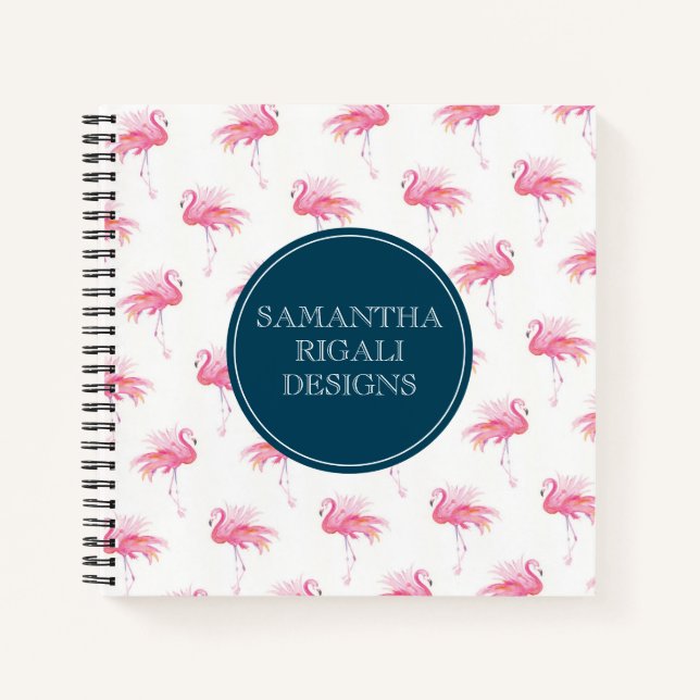 Tropisches Wasser Pink Flamingos Personalisiert Notizbuch (Vorderseite)
