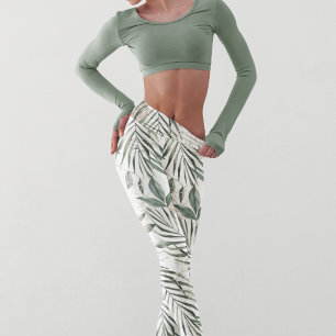 Tropisches Wasserfarben-Blätter- und Blumenmuster Leggings