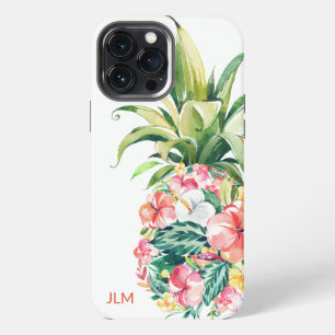 Tropisches Wasserfarben-Blumenmuster mit Ananas un iPhone 13 Pro Max Hülle