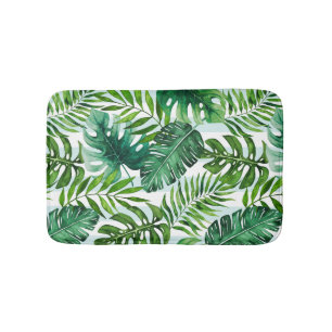 Tropisches Wasserfarben Monstera & Palme Tree Blä Badematte