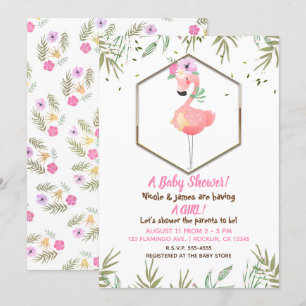 Tropisches Wasserfarben-Rosa-Flamingo-Baby-Shower Einladung